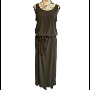 Michael Kors sleeveless slit sides olive green maxi Belted dress feminine M